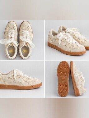 Women's Lace-Trim Casual Sneakers in Cream